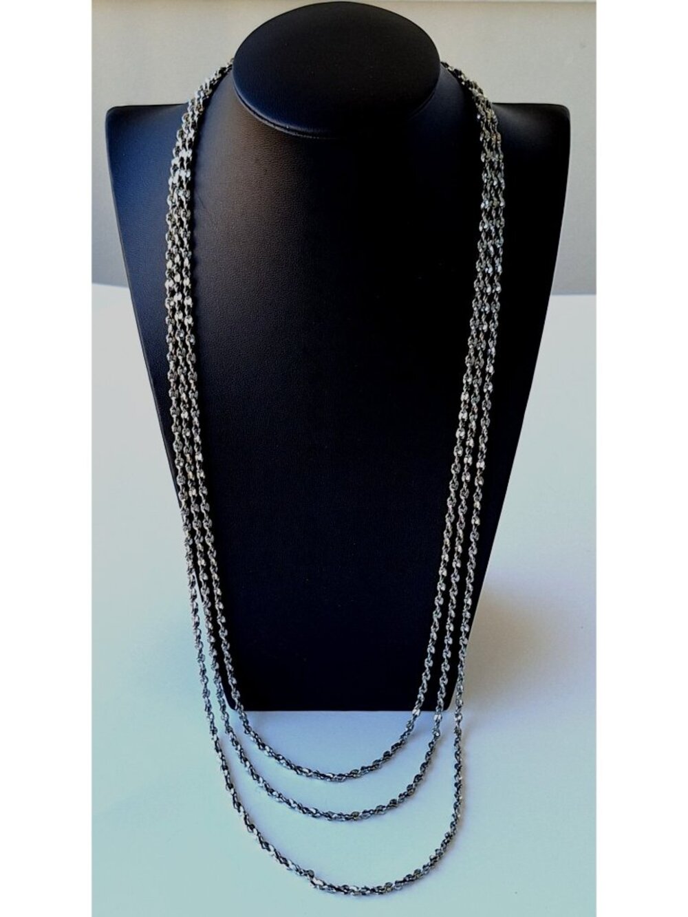 Vintage Silver Tone 3 Strand Twisted Singapore Chain Necklace Double Disc Clasp